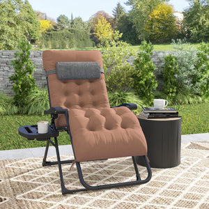 Padded Folding Recliner Chair, Patio Lounger with Cupholder, Adjustable Backrest, Removable Cushion, Black – view 28