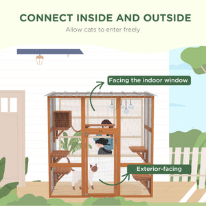Large Outdoor Catio with Weatherproof Roof, Bridge, Resting Box, Platforms, Grey – view 10