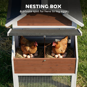 71" Chicken Coop for 3 Chickens, Wooden Hen House with Run, Removable Tray, Nesting Box, Waterproof Asphalt Roof