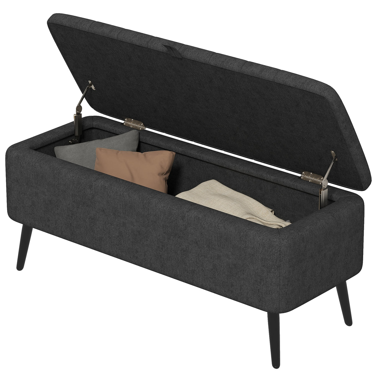 40" Ottoman with Storage, Linen Upholstered Storage Ottoman Bench with Steel Legs for Living Room, Bedroom Black