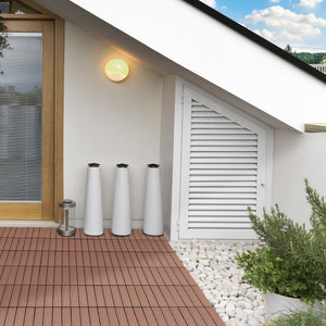 11 Pcs Plastic Interlocking Deck Tiles, 12" x 12" Non-slip Flooring Tiles for Indoor Outdoor Patio Balcony, Light Brown