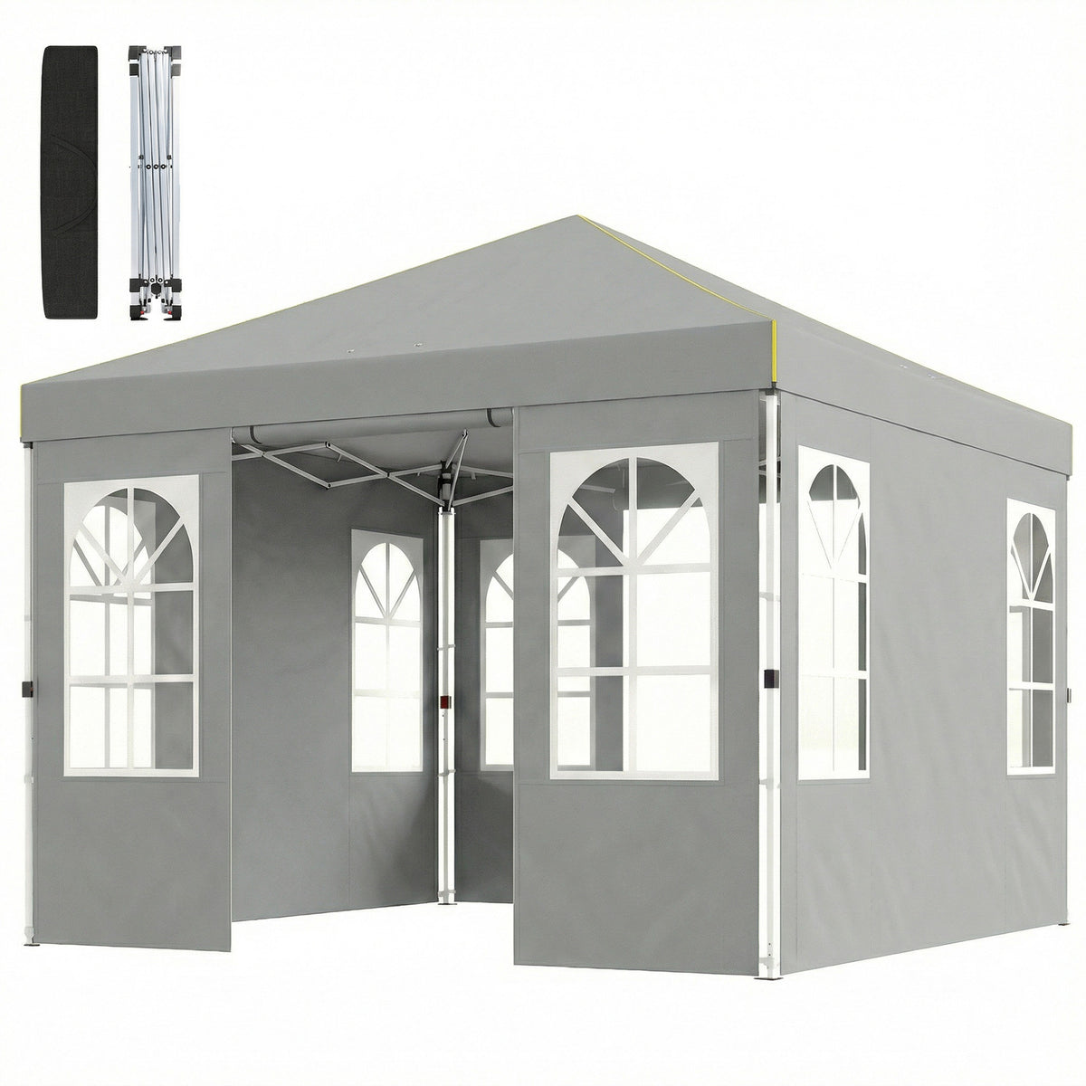 9.6 x 9.6 ft Pop Up Canopy Tent with 4 Sidewalls, UPF 50+ 1-Button Push Easy Setup Outdoor Instant Canopy, Light Grey