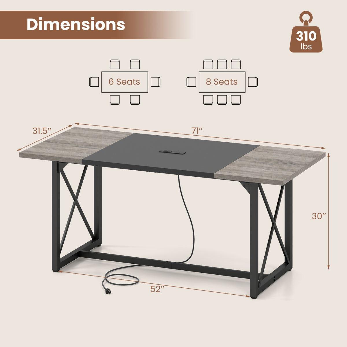 6FT Conference Table with Power Outlets Seats 6-8 People for Office-Natural view 5
