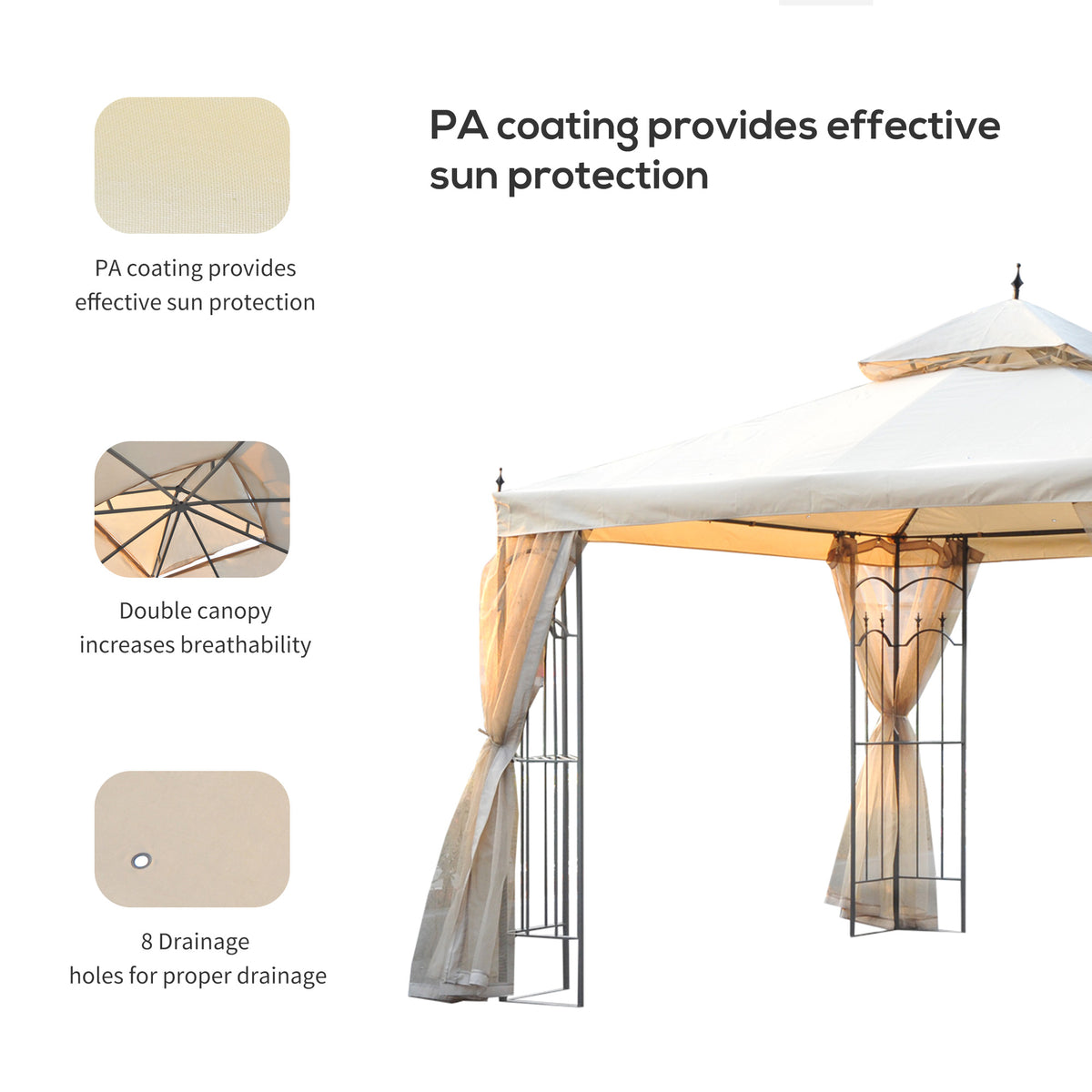 10' x 10' Steel Outdoor Patio Gazebo Canopy with Removable Mesh Curtains, Display Shelves, & Steel Frame – view 5
