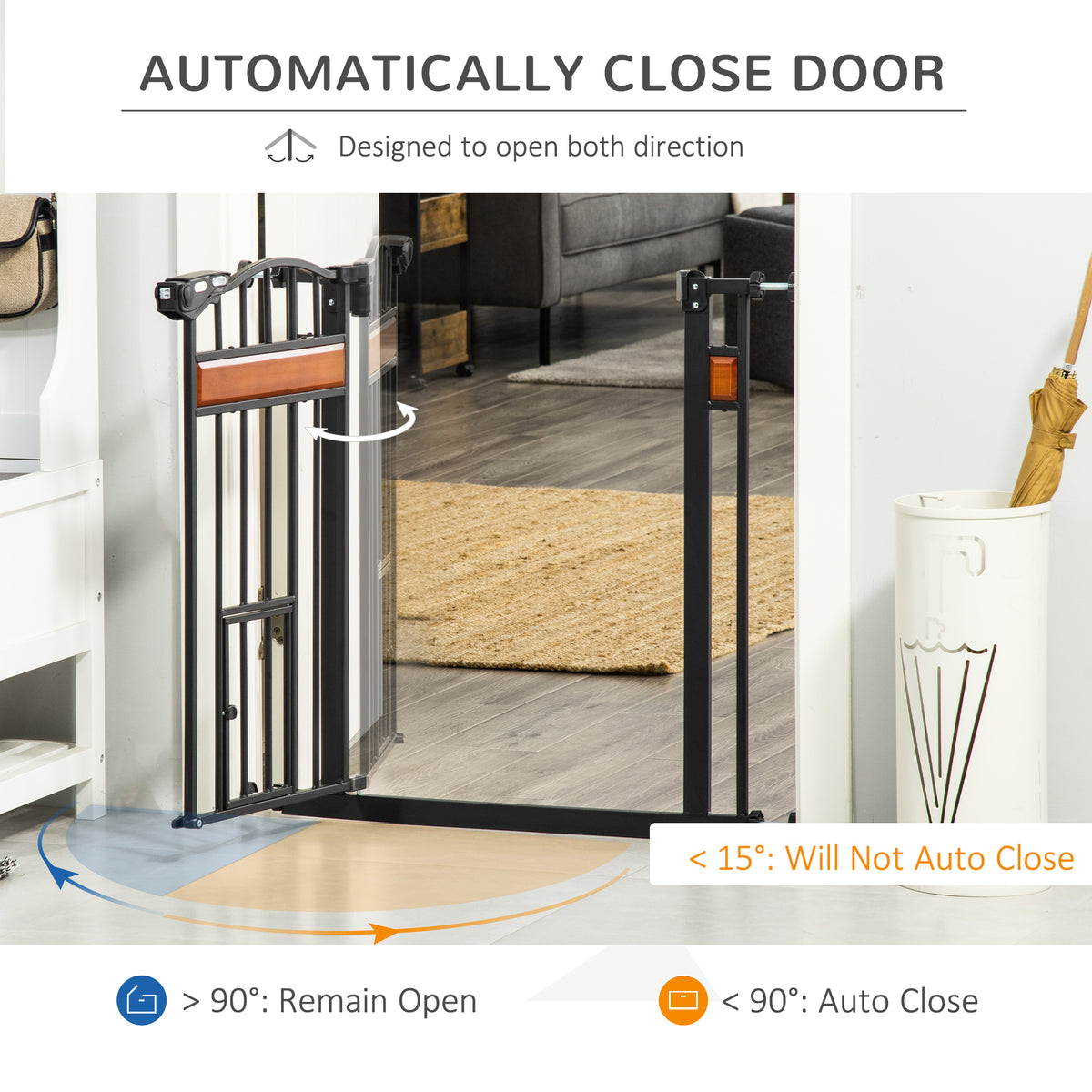29.1''-31.5'' Extra Wide Dog Gate with Cat Door, 30"H Stair Gate with Extension, Wall Cups, Pressure Fit – view 4