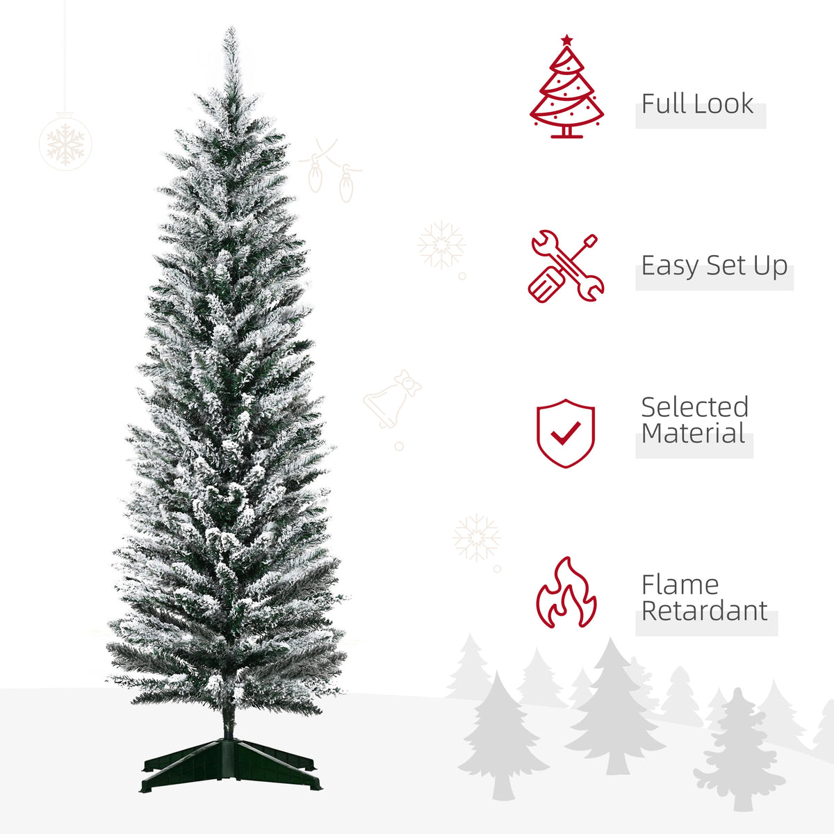 5ft Tall Pencil Artificial Christmas Tree, Holiday Décor with Snow Flocked Branches, Green – view 3