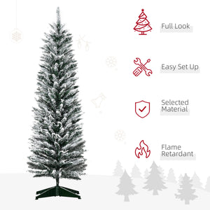 5ft Tall Pencil Artificial Christmas Tree, Holiday Décor with Snow Flocked Branches, Green – view 3