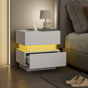 Bedside Table with Charging Station and LED Light Modern Nightstand with USB Ports AC Outlets Drawers – view 14