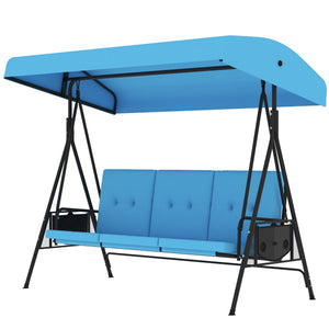 3-Seat Outdoor Porch Swing Patio Swing with Adjustable Canopy, Side Tray, Removable Cushion for Garden