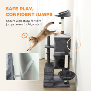 63 Inch Cat Tree with Sisal Scratching Posts, Condos, Plush Perches, Hammock, Ladder, Dangling Balls, Beige – view 12