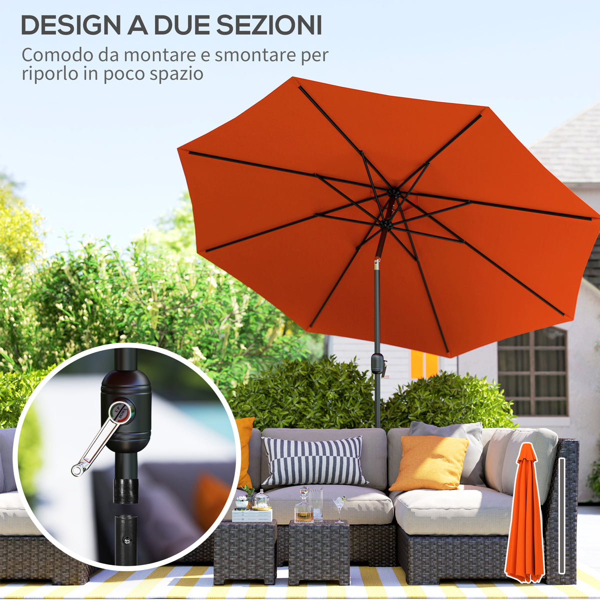 10' x 8' Round Market Umbrella, Patio Umbrella with Crank Handle and Tilt, Outdoor Parasol for Garden, Blue – view 46