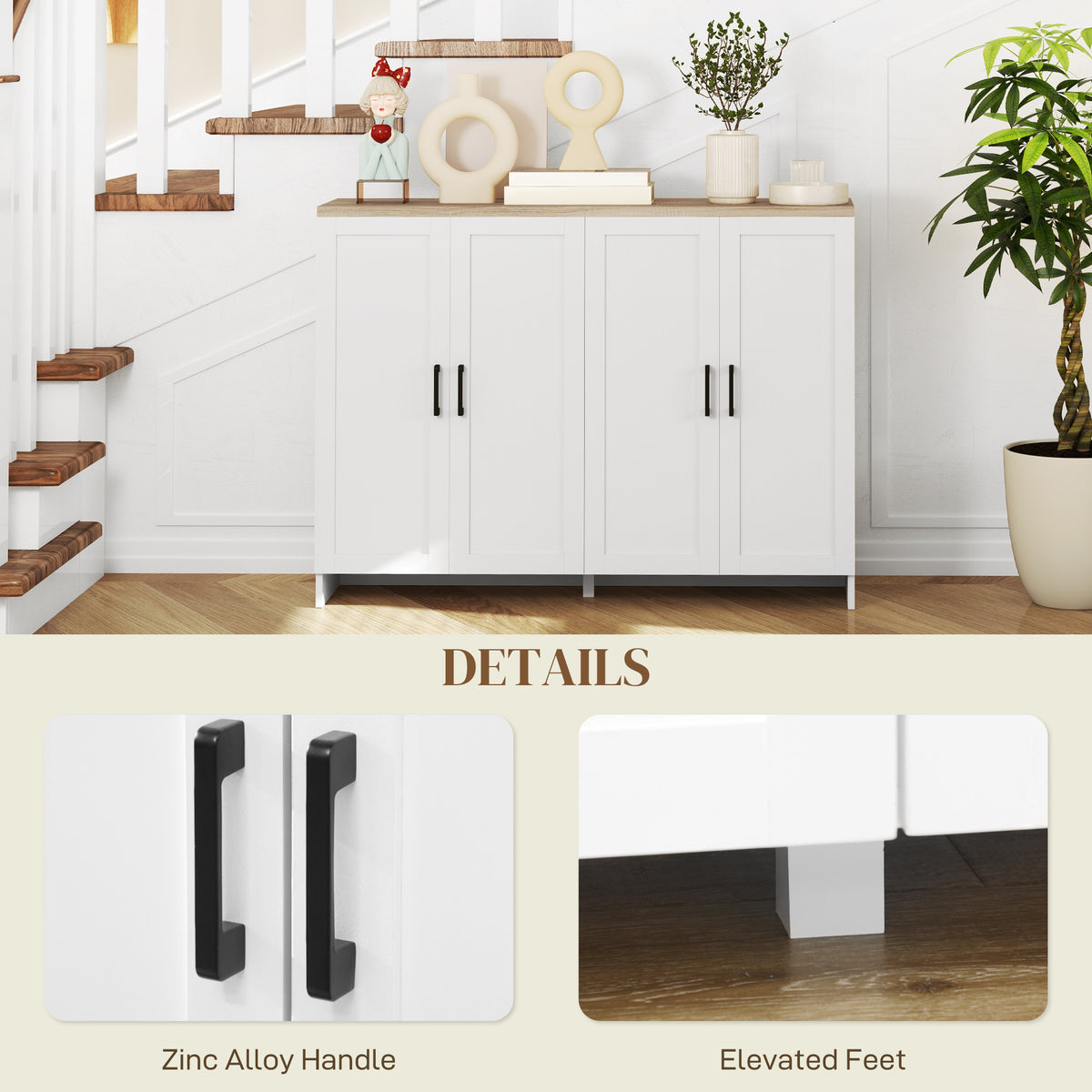 Modern Sideboard Buffet Cabinet, Modern Kitchen Storage Cabinet with 3 Doors Adjustable Shelves – view 26