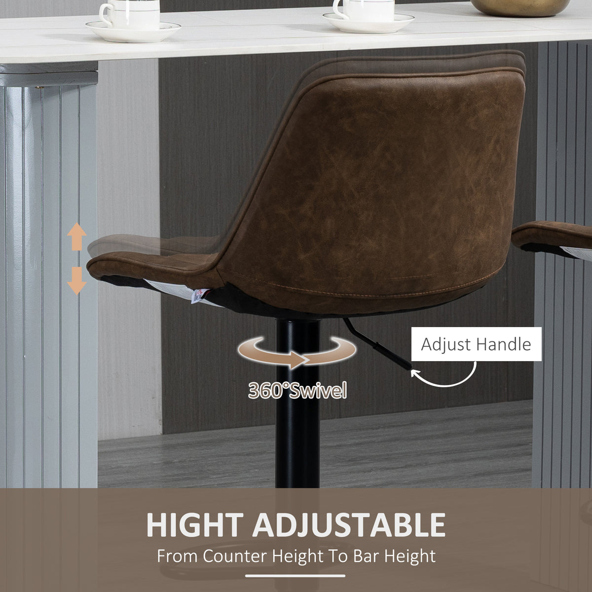 Bar Stools Set of 2, Swivel Counter Height Barstools with Back, Footrest, Adjustable Height, Black – view 11
