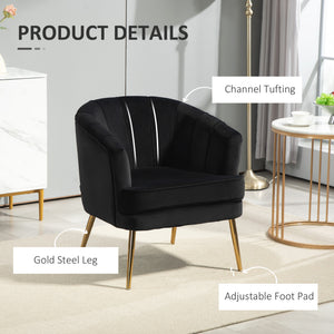 Fabric Armchair, Modern Accent Chair with Gold Metal Legs for Living Room, Bedroom, Home Office, Black – view 4