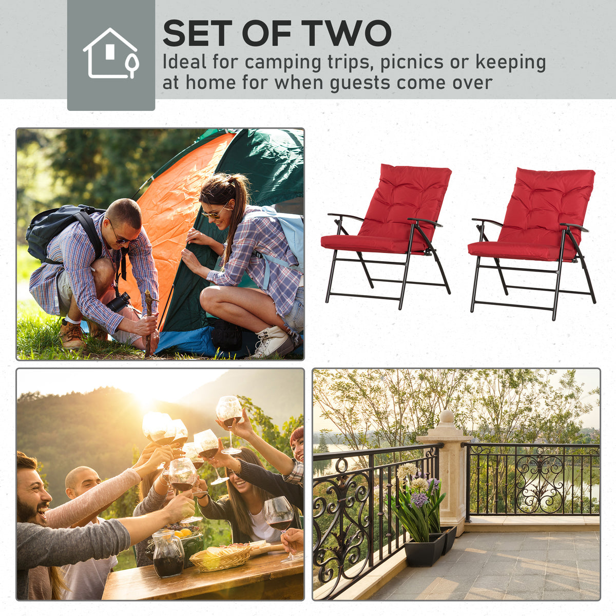 Set of 2 Outdoor Folding Chairs with Adjustable Backrest, Padded Camping Chairs for Outdoor Events, Grey – view 10