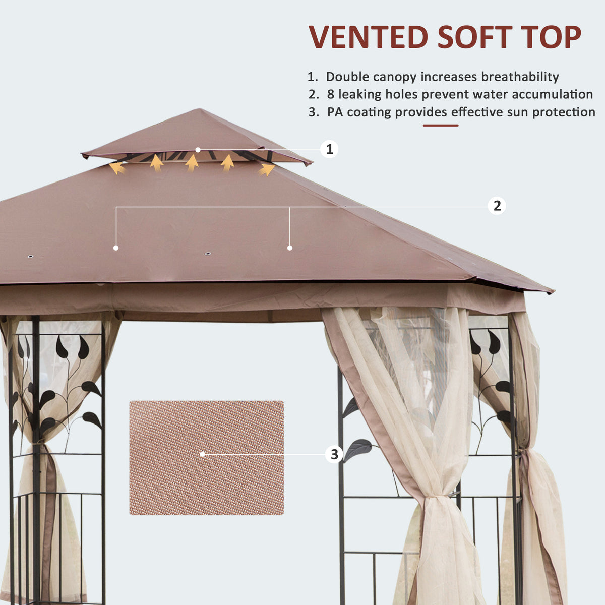 10'x10' Soft-top Steel Patio Gazebo Outdoor Sun Shelter with 2-Tier Polyester Roof, Curtain Sidewalls, Beige – view 17