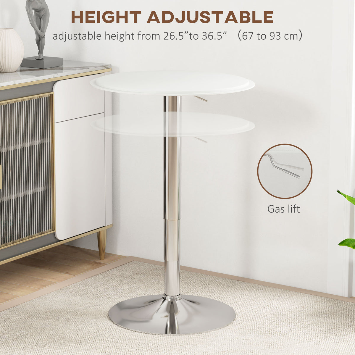 Modern Round Bar Table Adjustment Height Home Pub Bistro Desk Faux Leather Covered Wooden Top Chrome Base – view 10