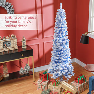 6ft Flocked Christmas Tree, Pencil Christmas Tree with Realistic Branch Tips, Folding Metal Stand, Green – view 17