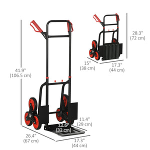 6-Wheels Stair Climber Trolley Cart, Hand Truck and Dolly, Foldable Steel Load Cart, 264lbs Capacity, Black and Red