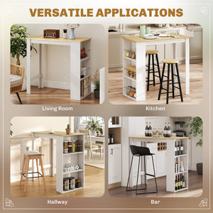 Bar Table Counter Height Dining Table with 3 Storage Shelves for Kitchen, Dining Room, Living Room, Natural