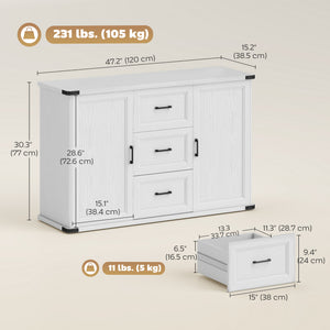 Sideboard with 3 Drawers and 2 Doors, 47" Buffet Cabinet with Adjustable Shelves for Kitchen – view 9