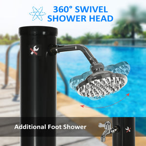5.3 Gallons Solar Shower with Rotating Rainfall, Temperature Adjustment, 2 Section Outdoor Shower for Backyard, Black