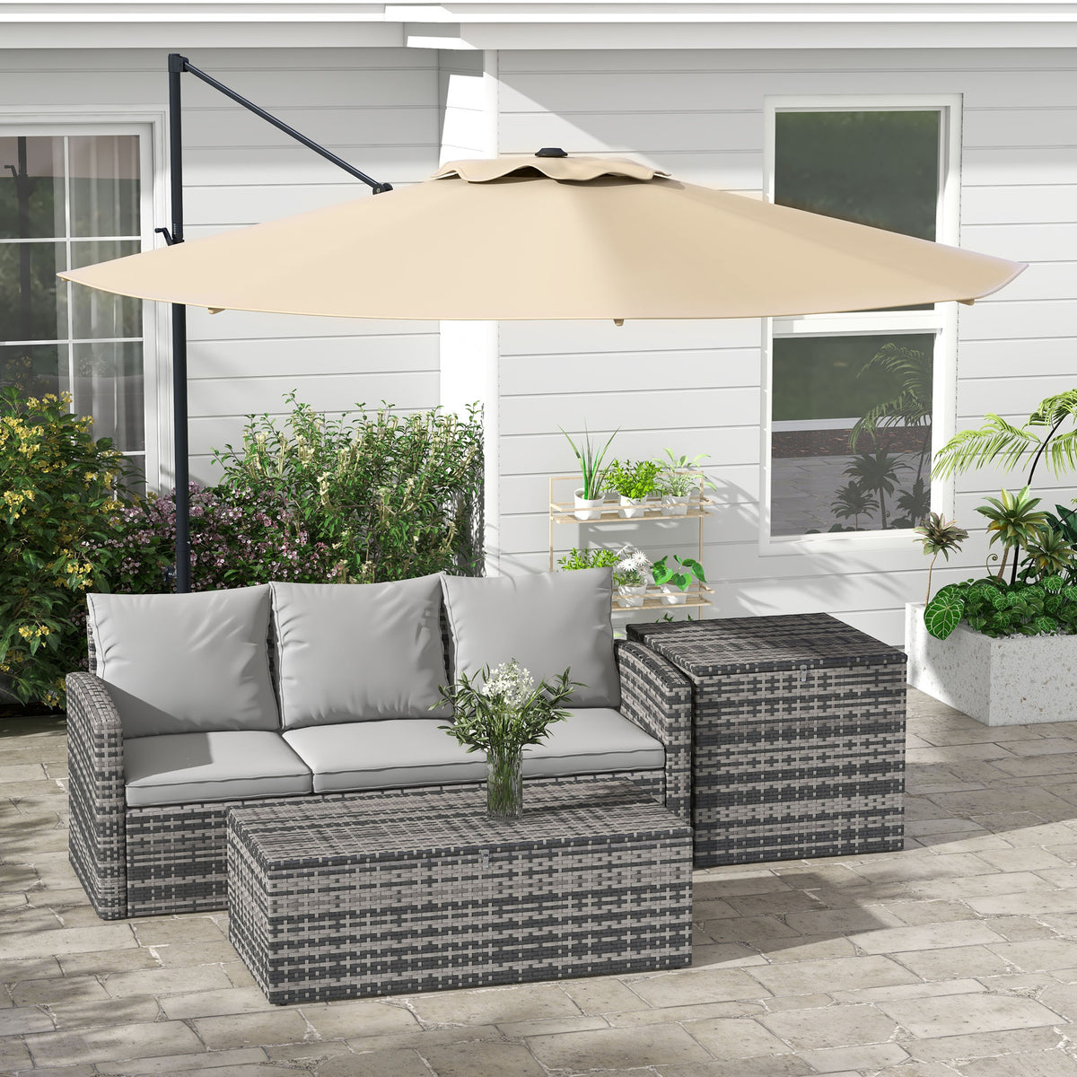 10 FT Cantilever Umbrella, Aluminum Hanging Offset Umbrella with 360°Rotation, Crank, Tilt, Cross Base, Grey