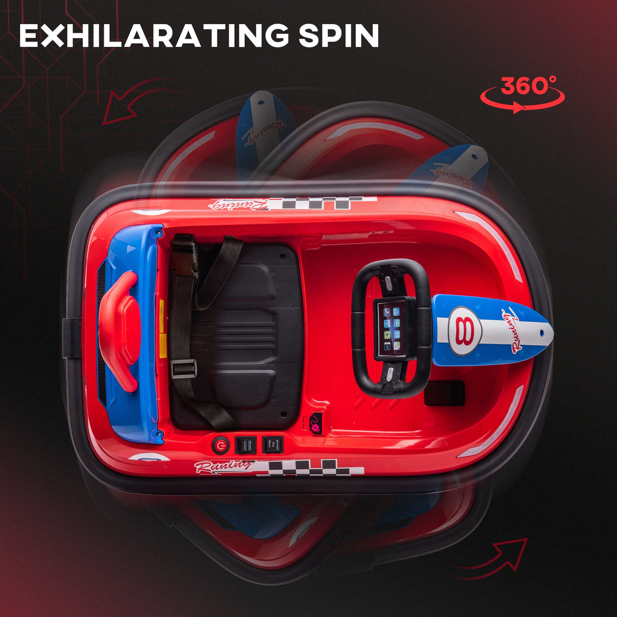 Aosom Kids Bumper Car, 6V 360° Rotation Electric Ride on Car, Twin Motors Battery Powered Toy with Music, Horn and Lights, Safety Belt, for Boys and Girls Aged 18-48 Months -