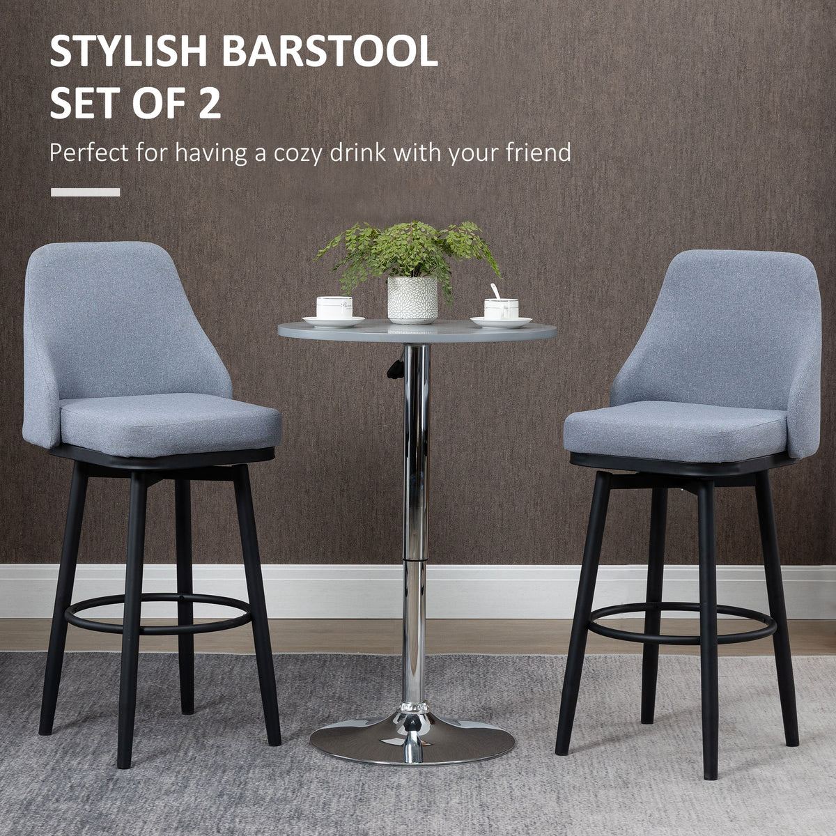 Extra Tall Bar Stools Set of 2, Modern 360° Swivel Barstools, Dining Room Chairs with Steel Legs Footrest – view 17