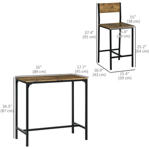 Industrial Bar Table Set Counter Height 3 Piece and 2 High Back Stools Set Dining Table Set Natural Wood