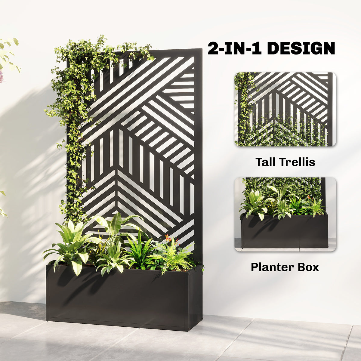 Metal Planter Box with Trellis, 44.5" Raised Garden Bed with Trellis Privacy Screen for Climbing Plants