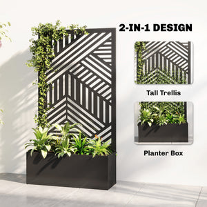 Metal Planter Box with Trellis, 44.5" Raised Garden Bed with Trellis Privacy Screen for Climbing Plants