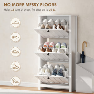 Slim Shoe Cabinet with 3 Flip Drawers, Shoe Storage Cabinet with Adjustable Shelves for Entryway – view 3