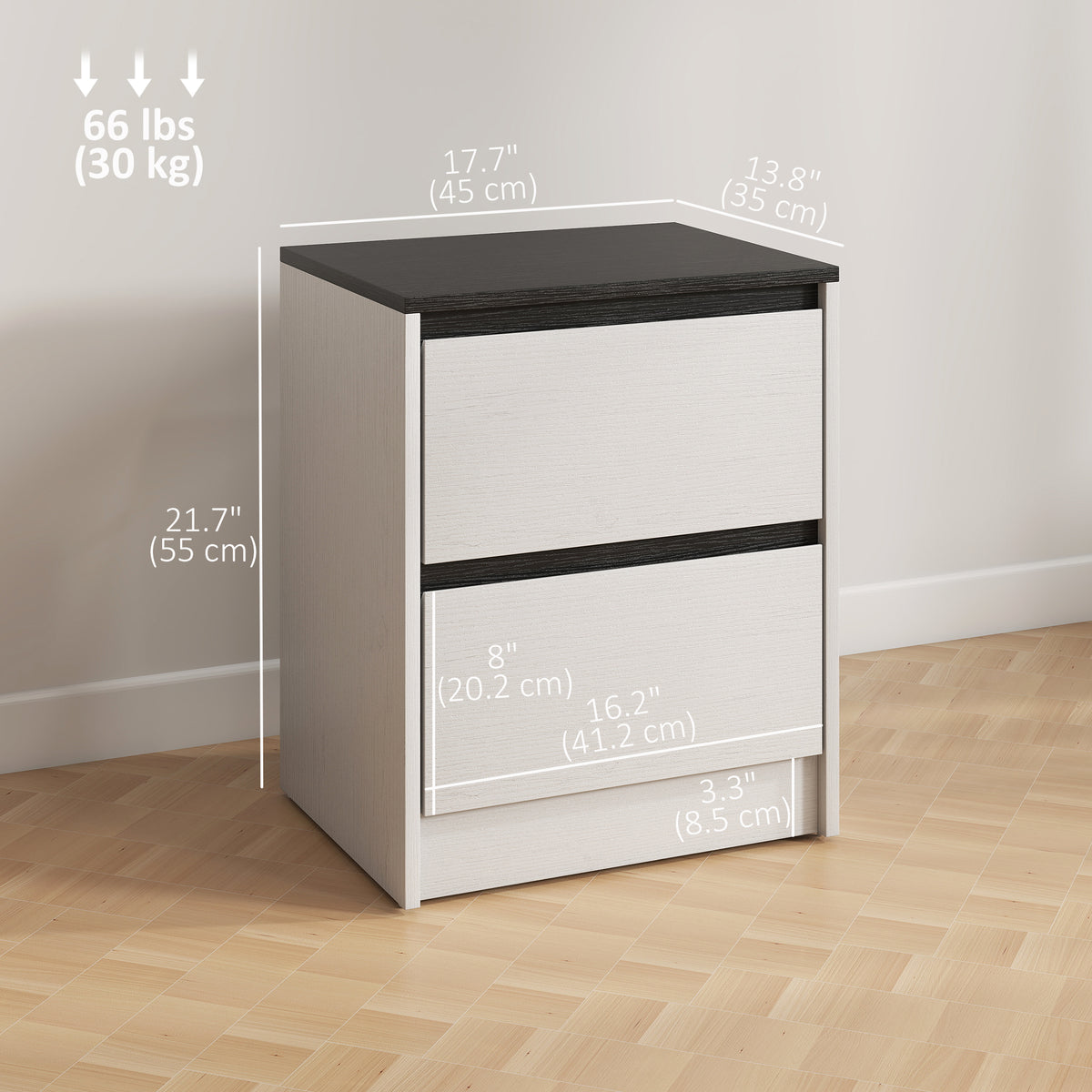 Nightstands Set of 2, Modern Bedside Tables with 2 Drawers, End Side Tables for Bedroom, White