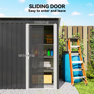5 x 3 FT Outdoor Storage Shed with Sliding Door and Sloped Roof, Steel Frame Garden Shed Tool Equipment – view 4