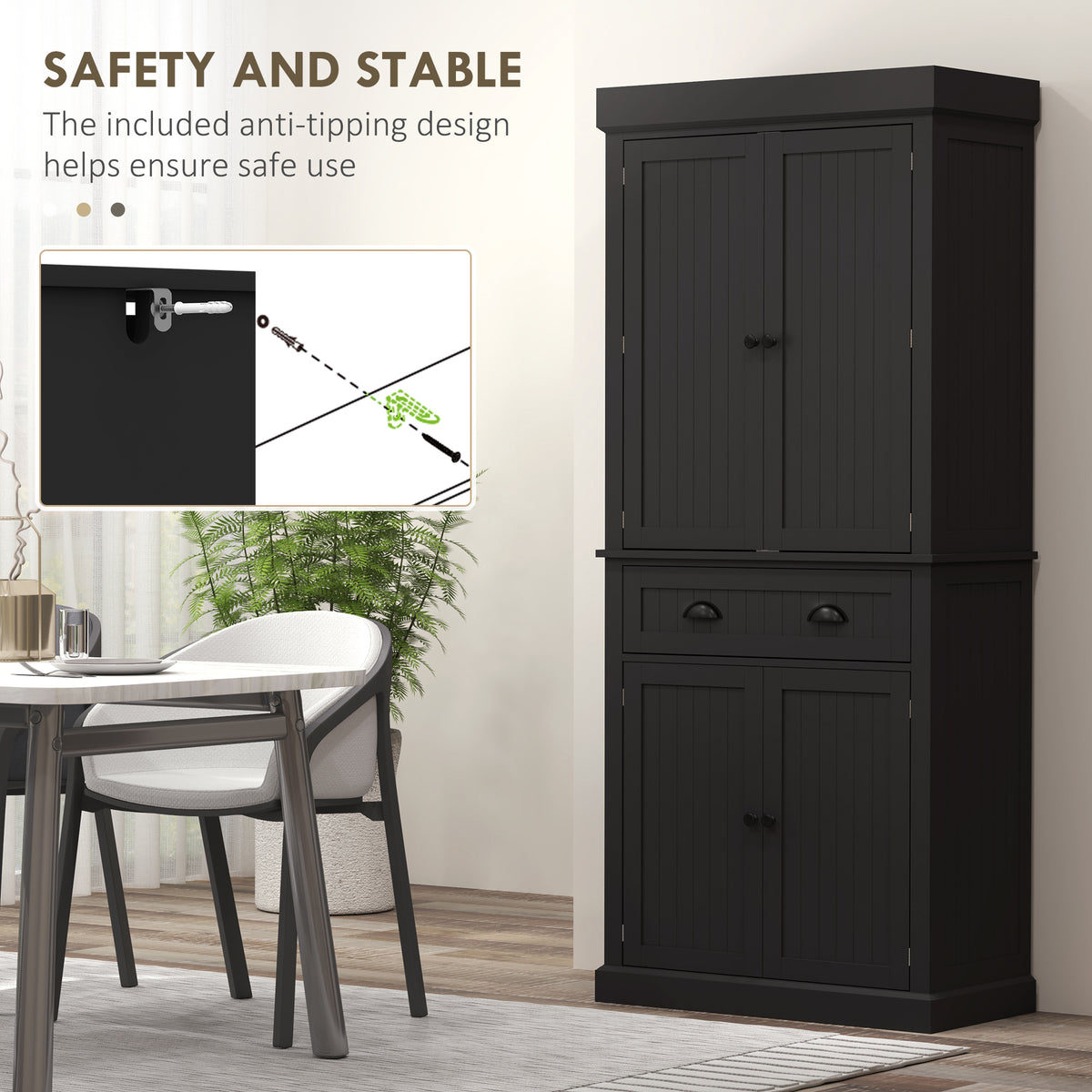 71" Kitchen Pantry Cabinet with LED Lights, 6 Spice Racks, a Drawer and 4 Adjustable Shelves, Black – view 6