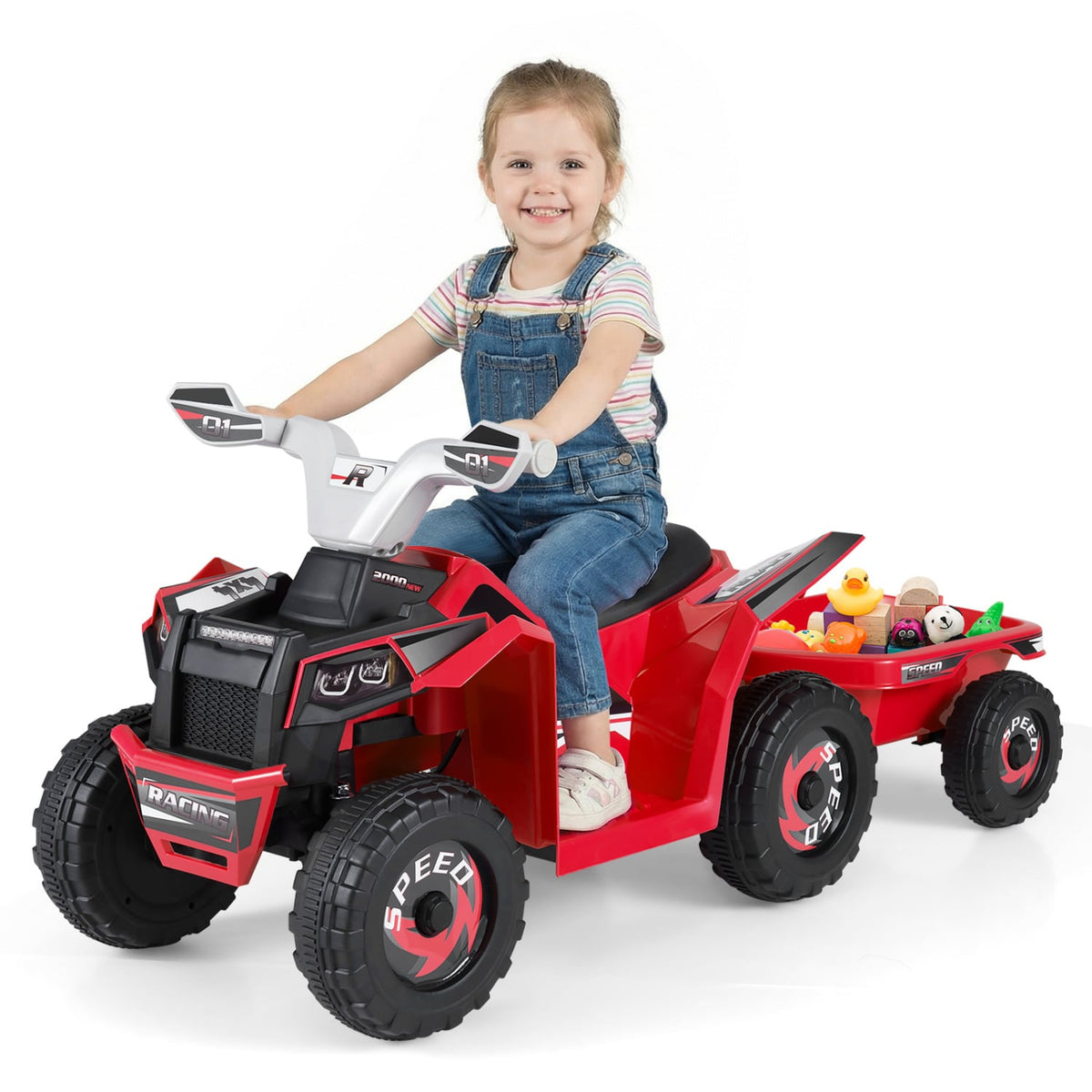 6V Kids Electric ATV Quad Car with Detachable Trailer-Red view 4
