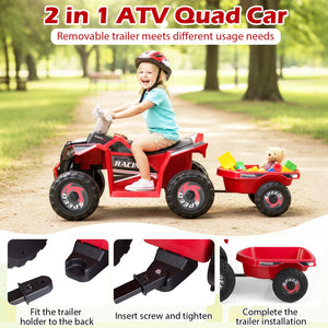 6V Kids Electric ATV Quad Car with Detachable Trailer-Red view 6