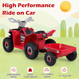 6V Kids Electric ATV Quad Car with Detachable Trailer-Red view 7