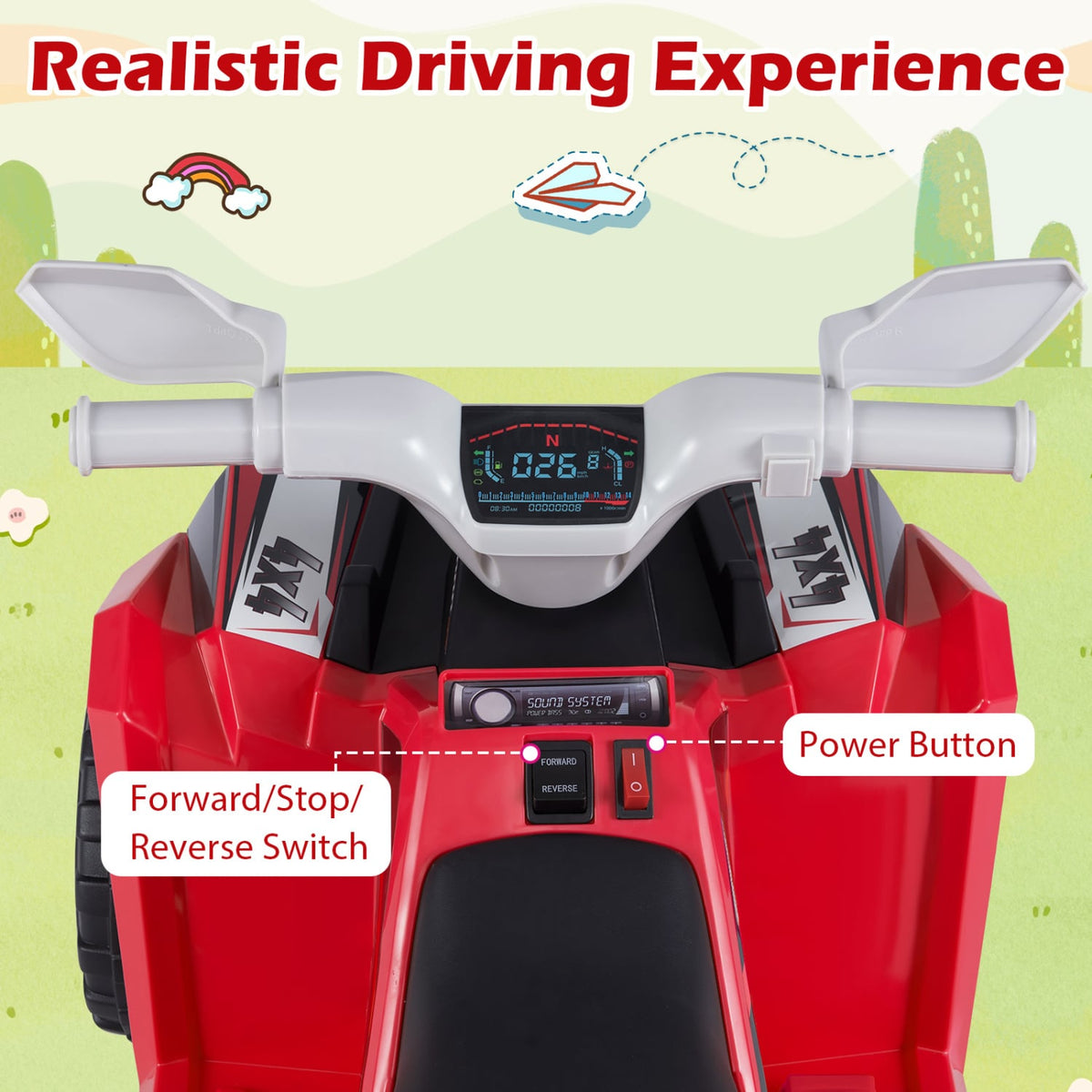 6V Kids Electric ATV Quad Car with Detachable Trailer-Red view 8