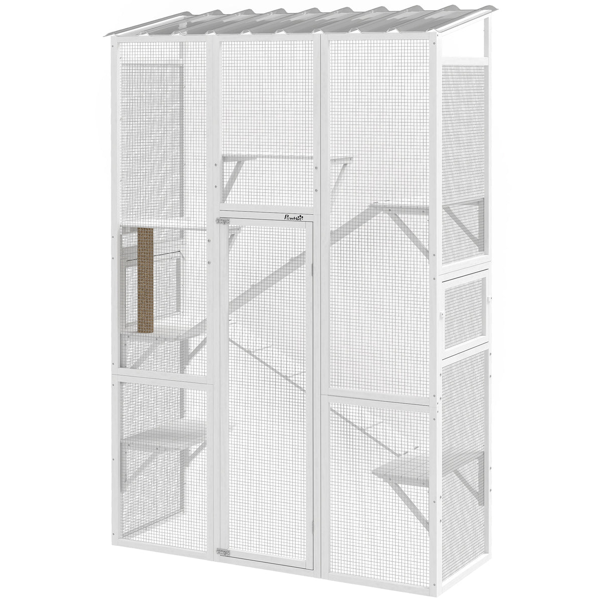 Large Outdoor Catio with 6 Jumping Platforms, Scratching Post, 2 Ramps, Waterproof Roof, Grey – view 15