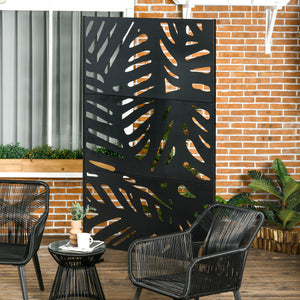 Freestanding Outdoor Privacy Screen, Decorative Metal Outdoor Divider with Stand for Garden, Backyard, Deck, Black