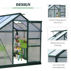 6.2' x 6.3' x 6.6' Clear Polycarbonate Greenhouse Large Walk-In Green House Garden Plants Grow Galvanized Base Aluminium Frame w/ Slide Door