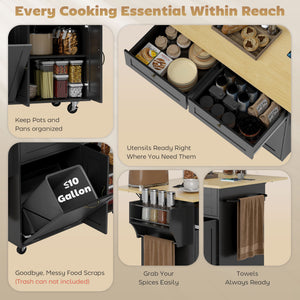 Kitchen Island Cart with Charging Station and Drop Leaf – view 4