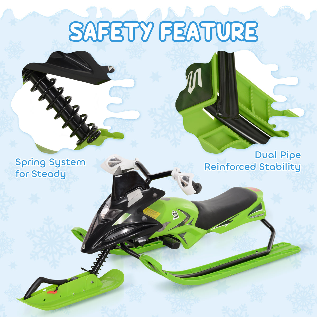 Kids Snow Racer Sleds with Padded Rubber Seat, Green