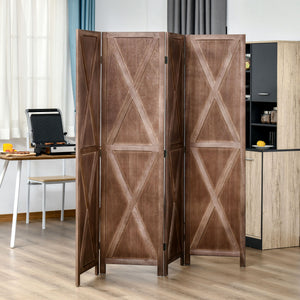 4-panel Wall Partition Farmhouse Room Separator with Foldable Design Wooden Frame 5.6FT, Walnut – view 6