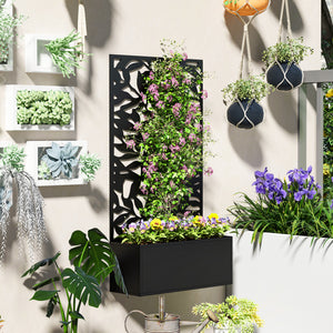 Raised Garden Bed with Trellis, Outdoor Privacy Screen with Planter Box, 24" x 9.1" x 44.5", Black