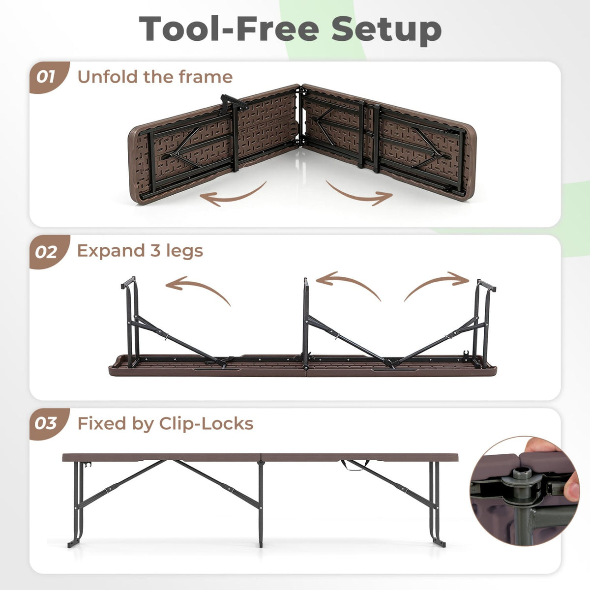 6 Feet Plastic Folding Bench Picnic Camping Dining Seat with Carrying Handle-coffee view 9