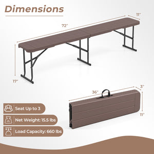 6 Feet Plastic Folding Bench Picnic Camping Dining Seat with Carrying Handle-coffee view 4