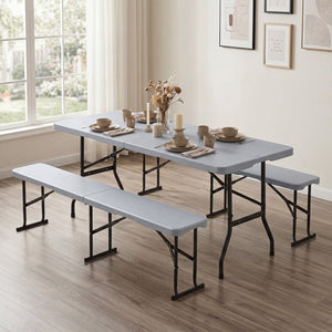 6 Feet Plastic Folding Bench Picnic Camping Dining Seat with Carrying Handle-Light Gray view 5